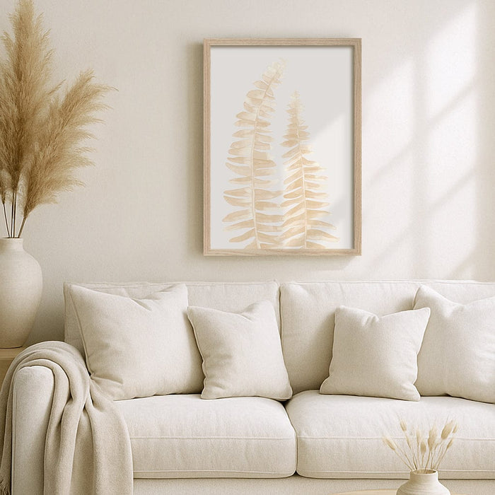 Watercolour Fern Leaves Beige Wall Art Print from our Australian Made Framed Wall Art, Prints & Posters collection by Profile Products (Australia) Pty Ltd