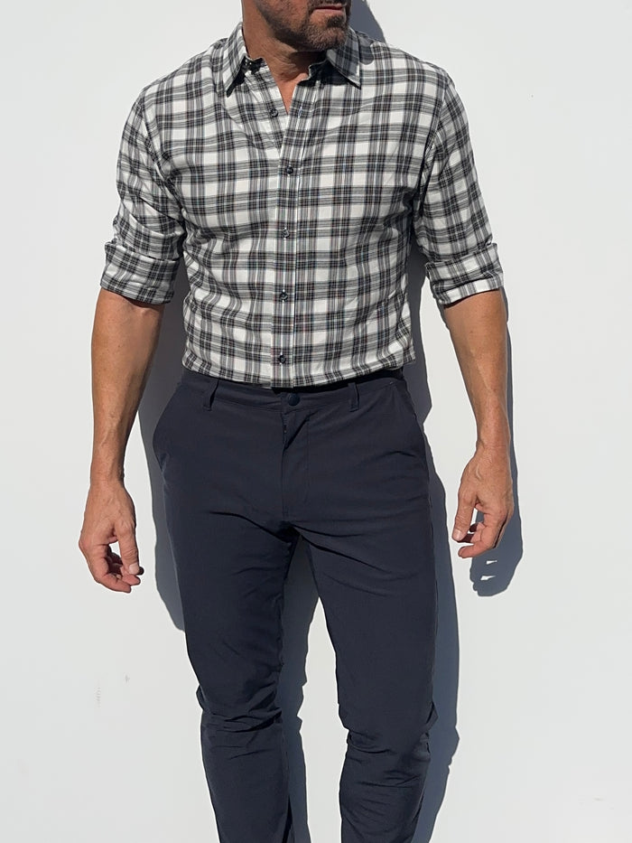 White, Black & Brown Plaid Flannel - White Black & Brown