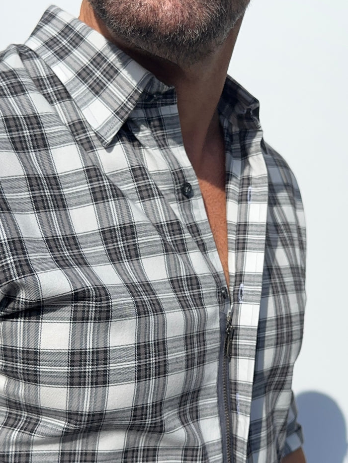 White, Black & Brown Plaid Flannel - White Black & Brown