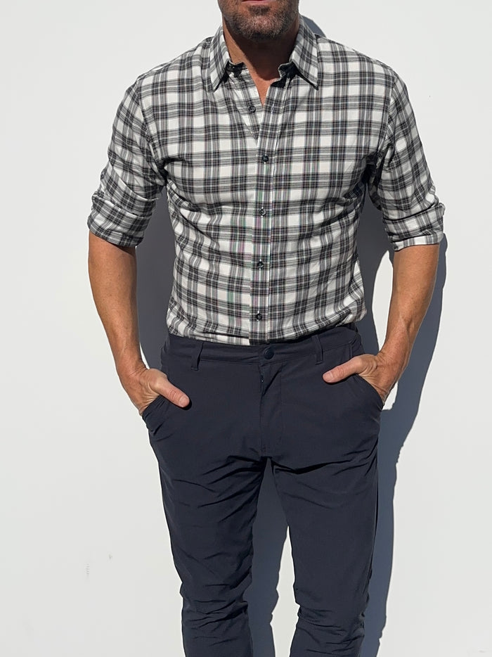 White, Black & Brown Plaid Flannel - White Black & Brown