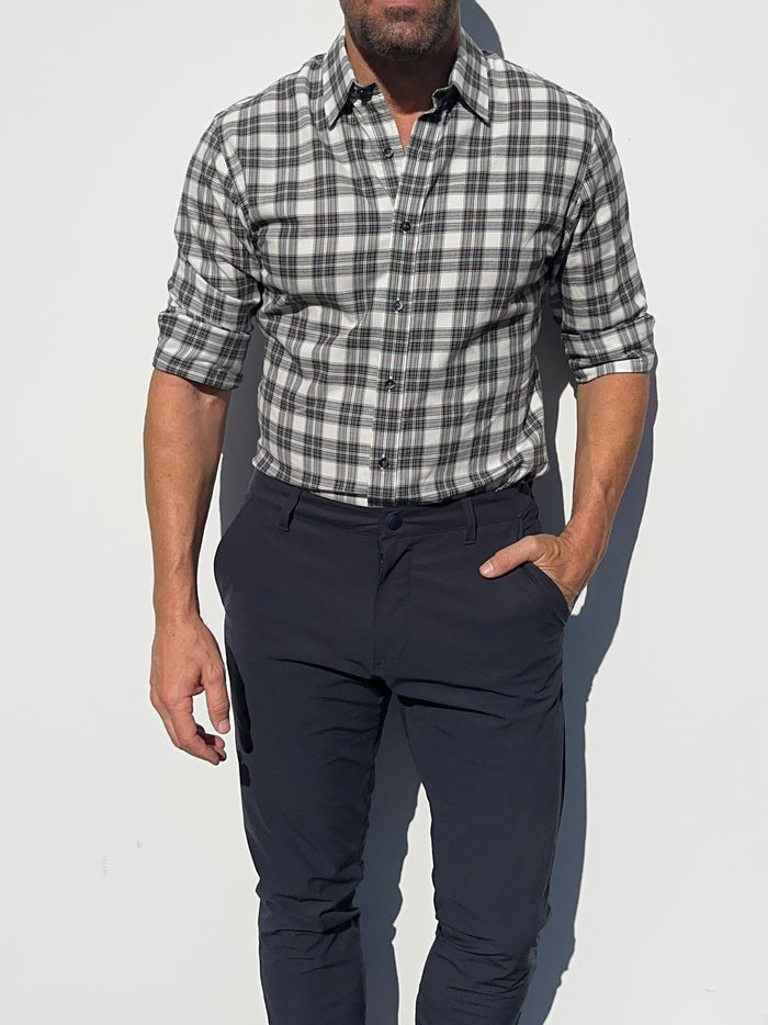 White, Black & Brown Plaid Flannel - White Black & Brown
