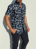 White Flowers on Navy Linen Party Shirt - White Flowers on Navy