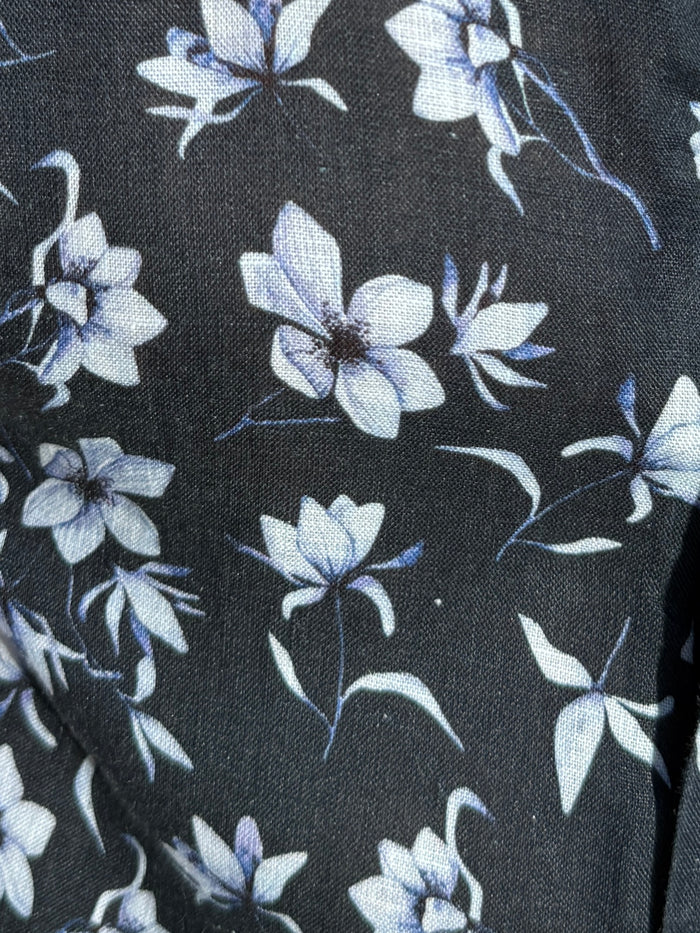 White Flowers on Navy Linen Party Shirt - White Flowers on Navy