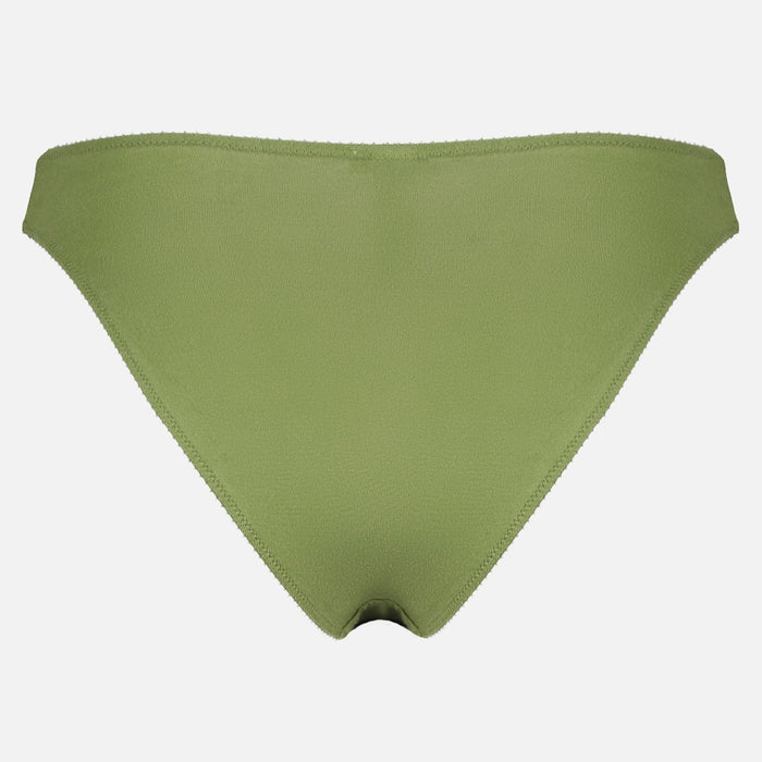 Videris Lingerie bikini knicker in olive TENCEL™  mid-rise style with cheeky bottom coverage and soft elastics