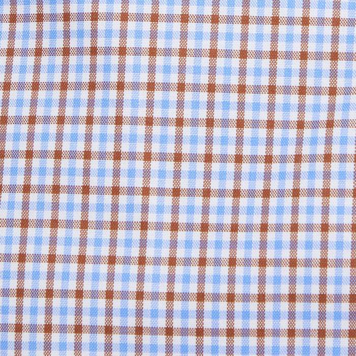 Wrinkle Resistant Plaid Oxford- Small Batch Series - Brown & Light Blue
