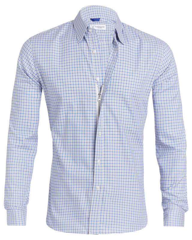 Wrinkle Resistant Plaid Oxford- Small Batch Series - Grey & Blue
