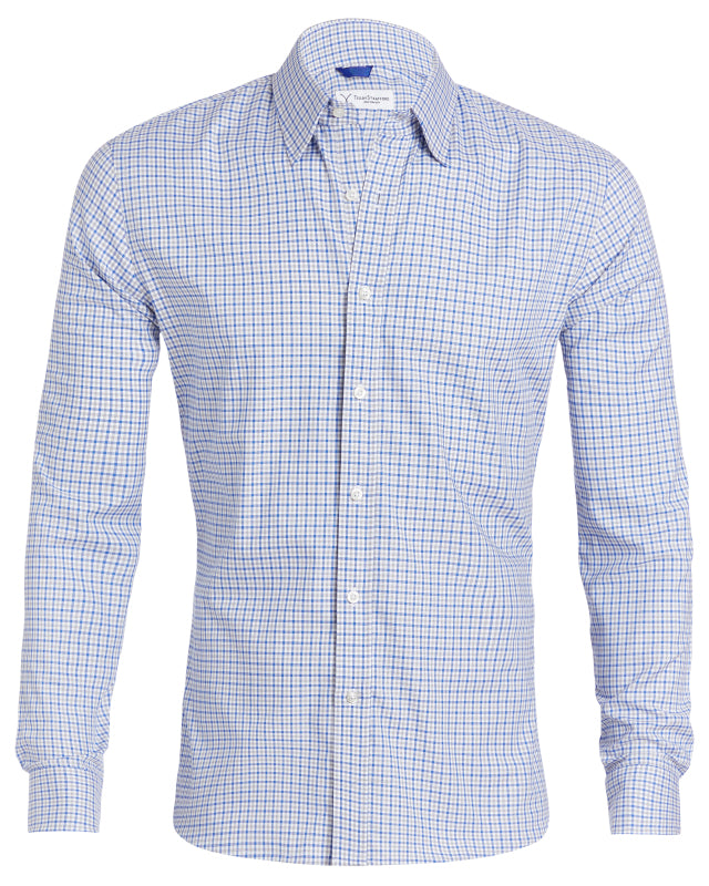 Wrinkle Resistant Plaid Oxford- Small Batch Series - Grey & Blue